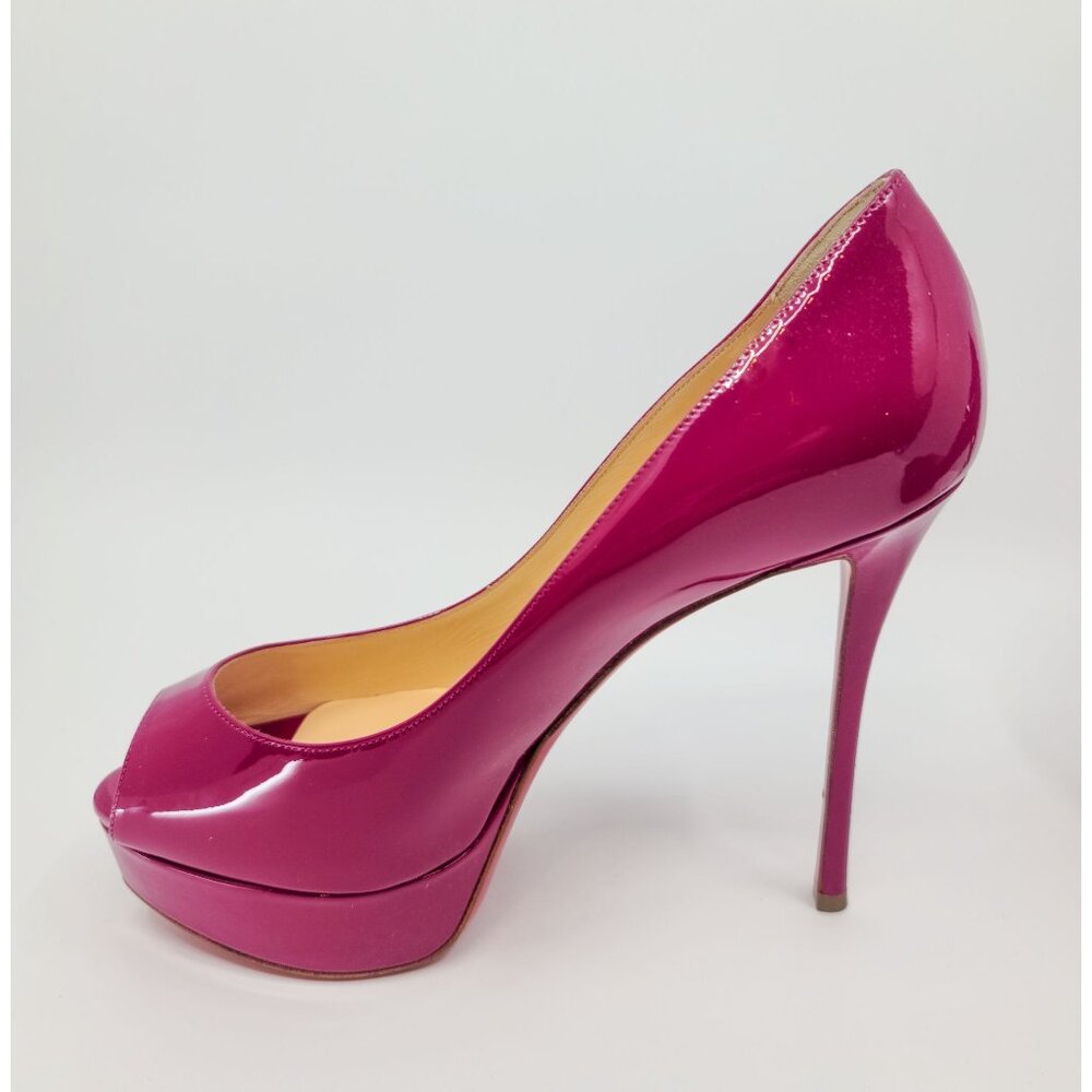 Christian Louboutin Heels "Fetish Peep 130" Dark Pink Platform Pumps Size 37.5 - Picture 3 of 7